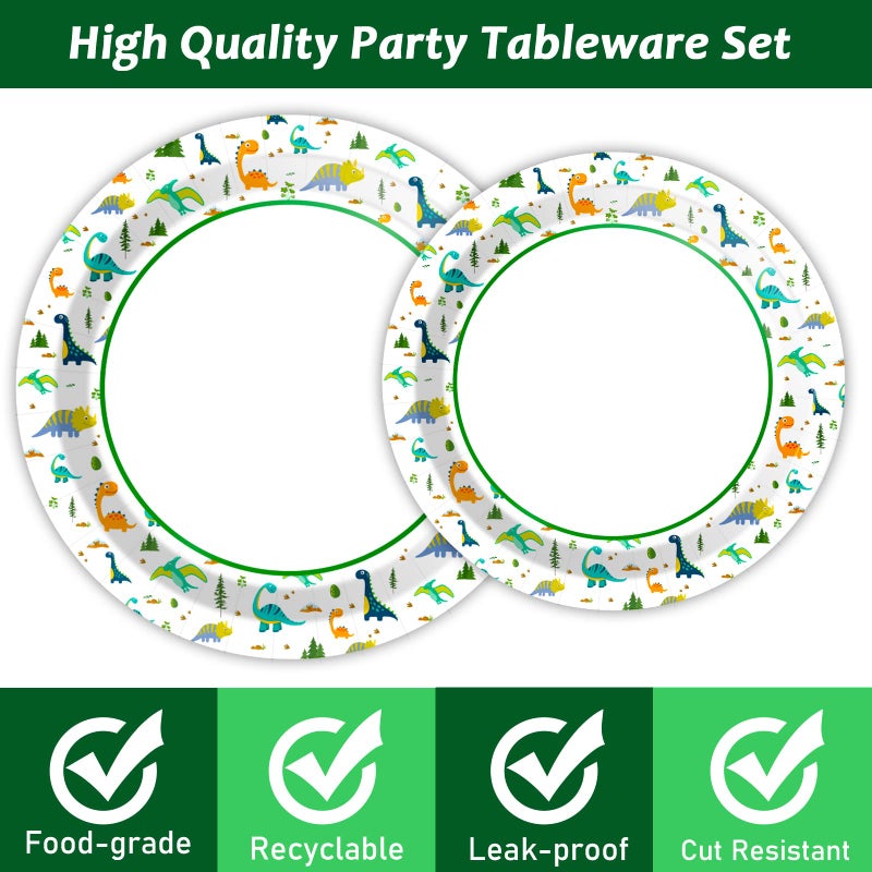Wiooffen 96 Pcs Dinosaur Party Plates Napkins Watercolor Dinosaur Birthday Tableware Supplies Set Cartoon Dinosaur Disposable Dinnerware Decoration for Birthday Party Baby Shower, 24 Guests - Image 4